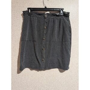 Sienna Sky Striped Paperbag Waist Button Front Mini Skirt Black White Womens M